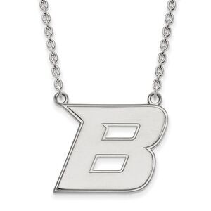 Sterling Silver Boise State Large Initial B Pendant Necklace, 18 Inch